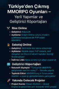 Rise Online ve Sabotaj gibi Türkiye'den çıkan MMORPG oyunlarını temsil eden kapak görseli – 2025 yerli yapımlar temalı