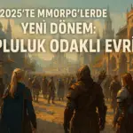 2025'te MMORPG dünyasında topluluk odaklı evrim: fütüristik şehir meydanında oyuncu karakterleri ve etkileşim sahnesi
