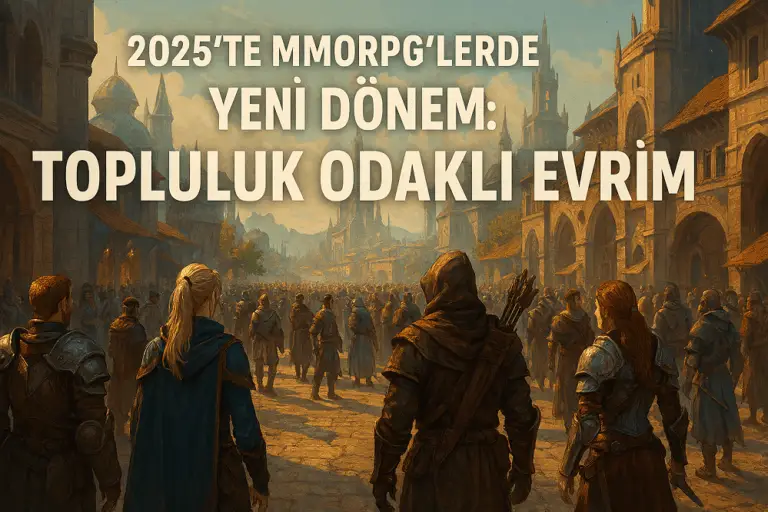 2025'te MMORPG dünyasında topluluk odaklı evrim: fütüristik şehir meydanında oyuncu karakterleri ve etkileşim sahnesi